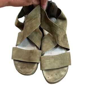 Eileen Fisher Sport Suede Criss Cross Banded Wedge Platform Sandals Olive size 6